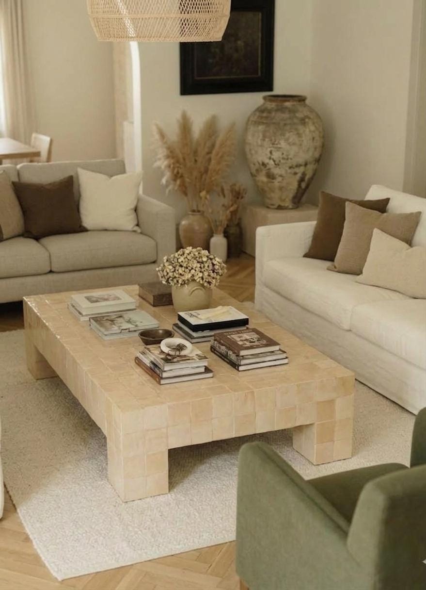 Handcrafted Moroccan Zellige Coffee Table – Clay Tile, Customizable Size