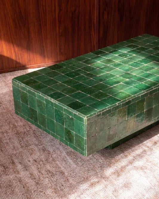 One of a Kind Zellige Coffee Table Rectangular | Hand-Set Moroccan Mosaic Tile | Artisan Made in Morocco