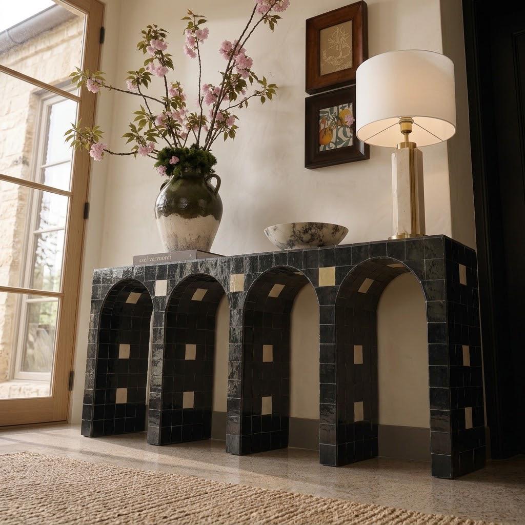 Zellige Arch Console Table | Handmade Moroccan Mosaic Tile | Entryway & Living Room Console, Custom Size