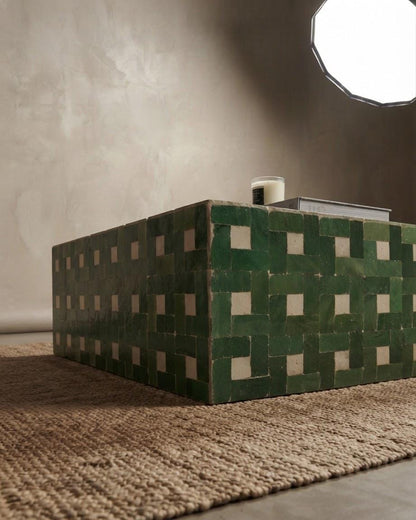 Square Zellige Coffee Table | Handmade Moroccan Mosaic Tile Table | Custom Size Fully Tiled Terracotta Table