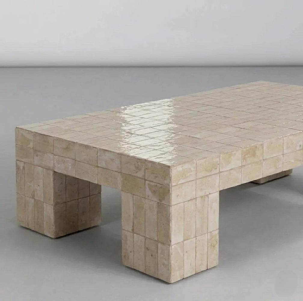 Handmade Moroccan Zellige Coffee Table | Seamless Beige Tile, Custom Size