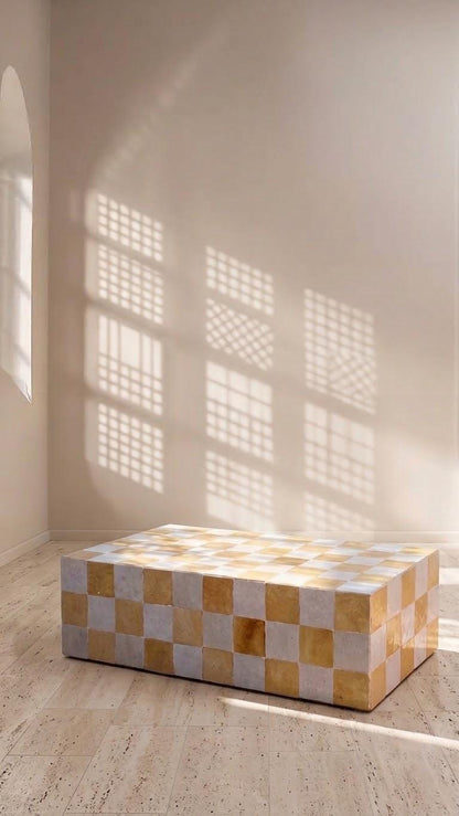Moroccan Tiled Coffee Table | Rectangular Zellige Mosaic | Handcrafted Wood Base | Boho Living Room Decor