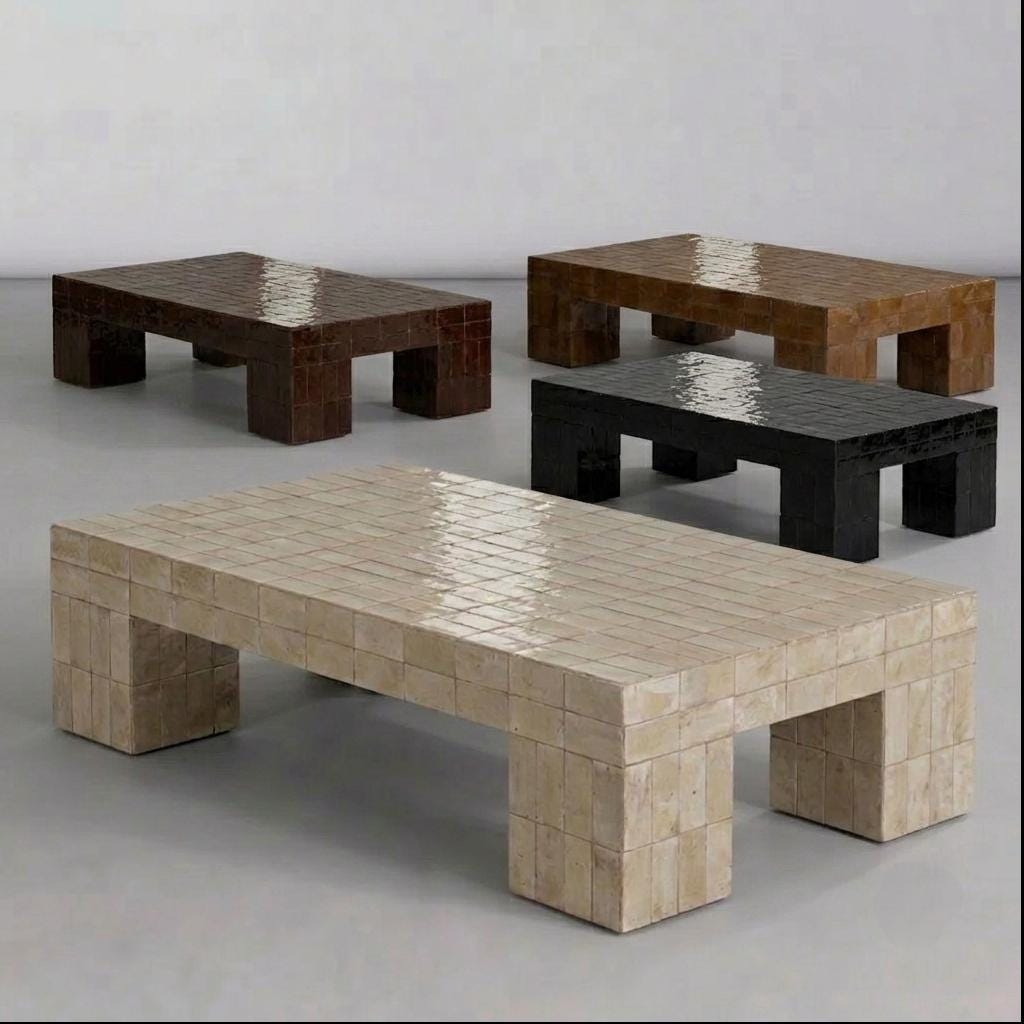Handmade Moroccan Zellige Coffee Table | Seamless Beige Tile, Custom Size