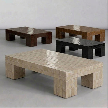 Handmade Moroccan Zellige Coffee Table | Seamless Beige Tile, Custom Size