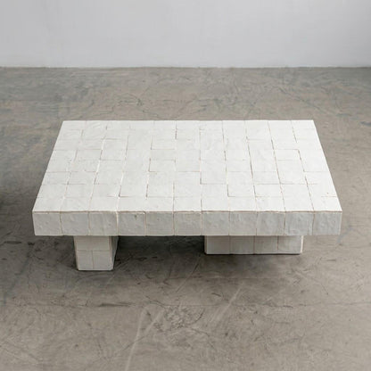 Handmade Moroccan Zellige Coffee Table: Seamless Tile Plinth, Custom Sizing