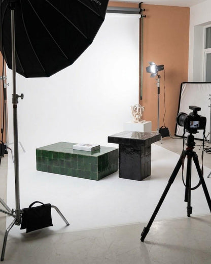 Rectangular Zellige Mosaic Coffee Table | Versatile Moroccan Tile Furniture | Neutral Modern Boho Deco