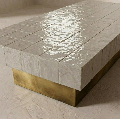 Handmade Zellige Coffee Table | Moroccan Mosaic Tile Top, Wood Base