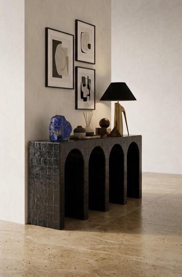 Zellige Arch Console Table | Handmade Moroccan Mosaic Tile | Entryway & Living Room Console, Custom Size
