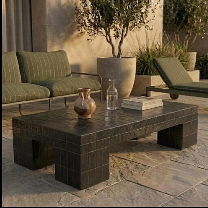 Handmade Moroccan Zellige Coffee Table | Seamless Beige Tile, Custom Size