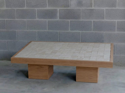 Rectangular Zellige Coffee Table | Handmade Moroccan Mosaic Tile Top | Custom Size Solid Wood Frame Base