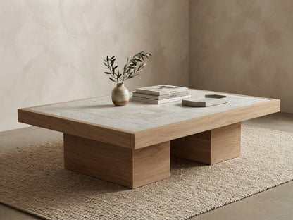 Rectangular Zellige Coffee Table | Handmade Moroccan Mosaic Tile Top | Custom Size Solid Wood Frame Base