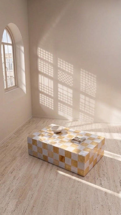 Moroccan Mosaic Tile Table | Handmade Zellige Coffee Table | Unique Rectangular Statement Piece