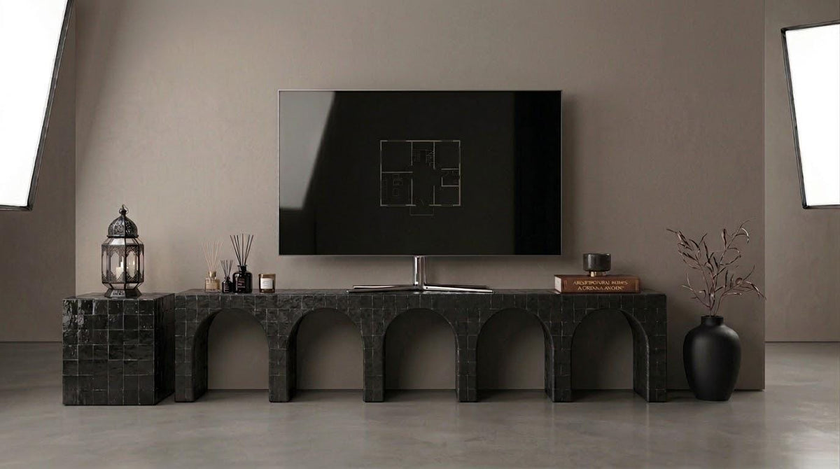 Handmade Zellige Console Table | Sculptural Arch Design | Artisan Moroccan Mosaic Statement Furniture