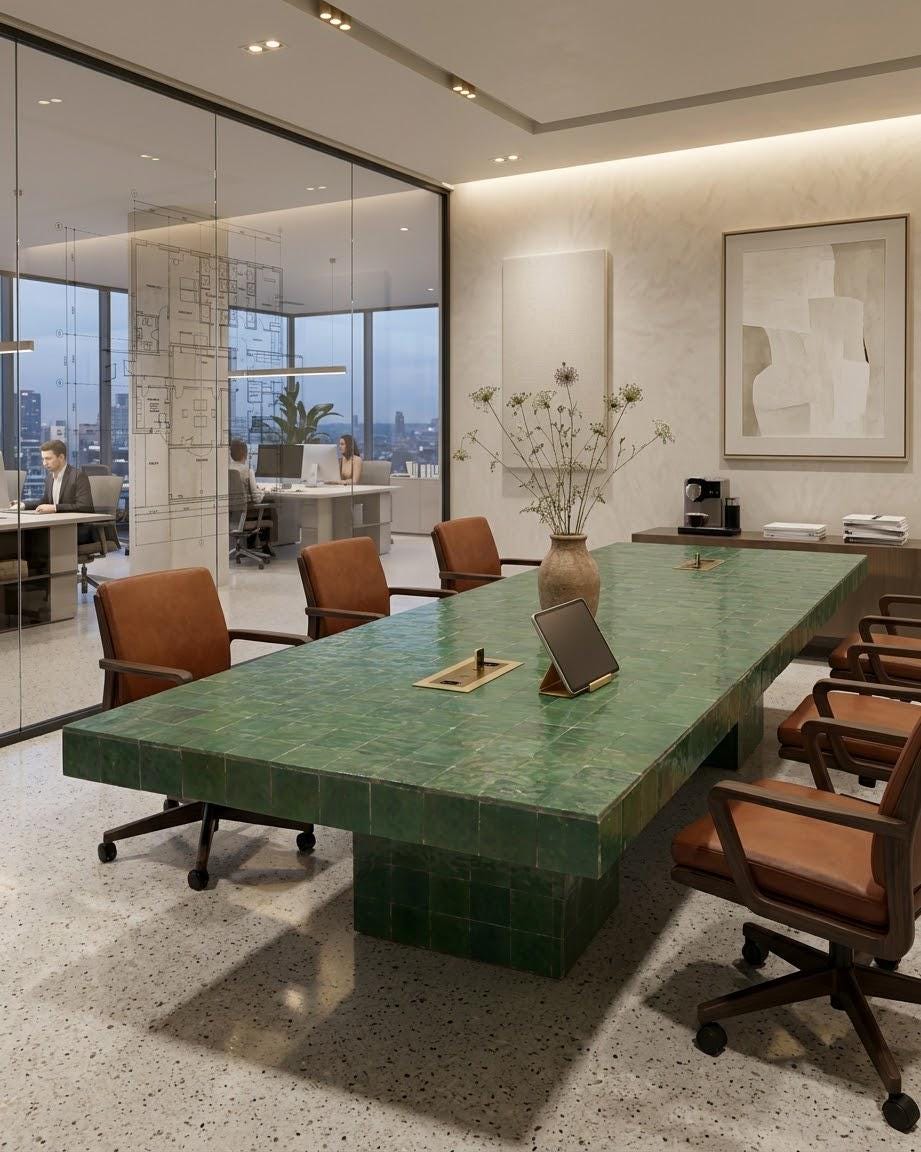Custom Zellige Dining Table | Green Tile | Made-to-Order Moroccan Furniture