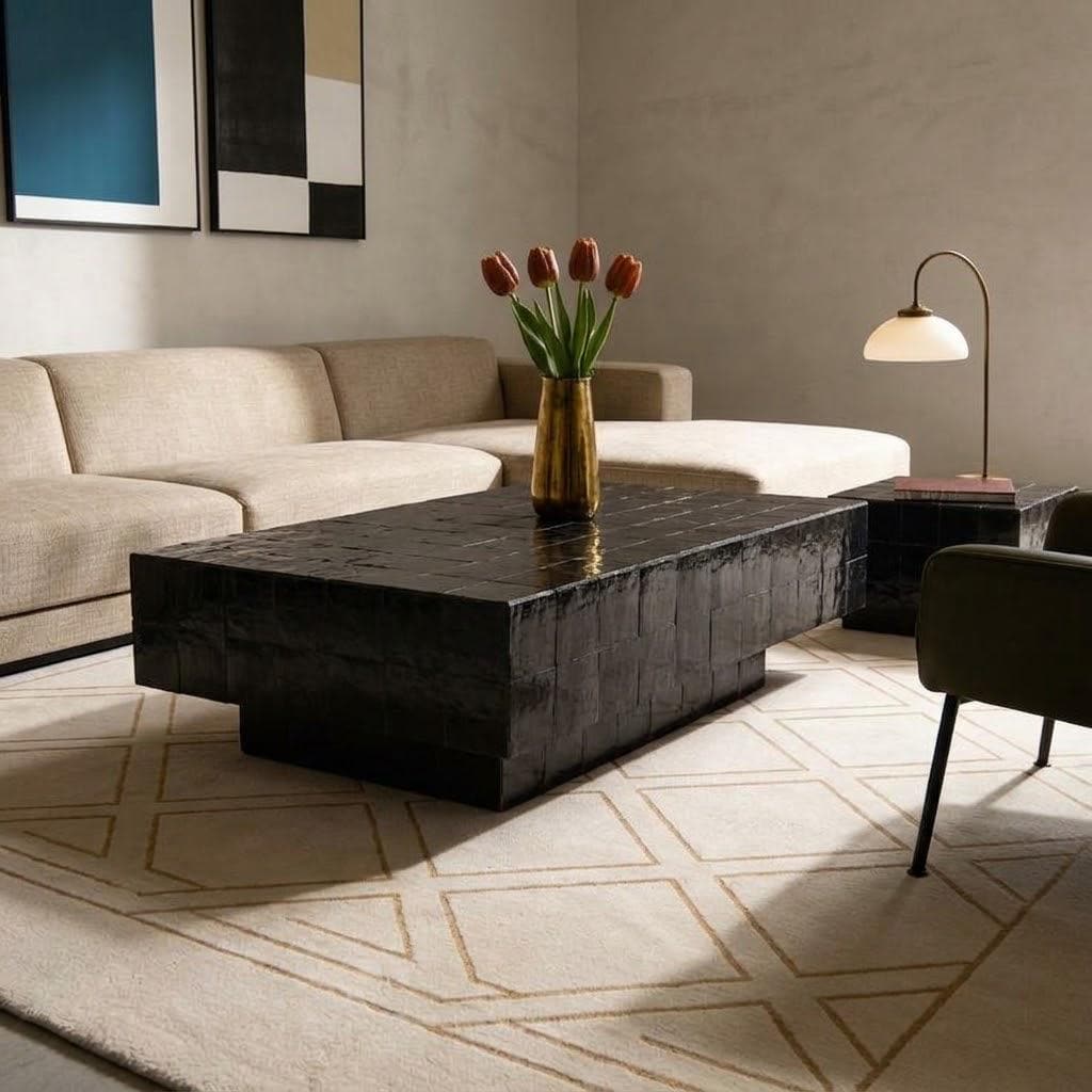 Rectangular Moroccan Zellige Coffee Table | Fully Tiled Mosaic Design | Handmade Statement Piece