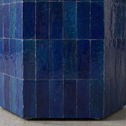 Handmade Zellige Side Table | Artisan Moroccan Mosaic Pedestal | One of a Kind Emerald Tile Furniture