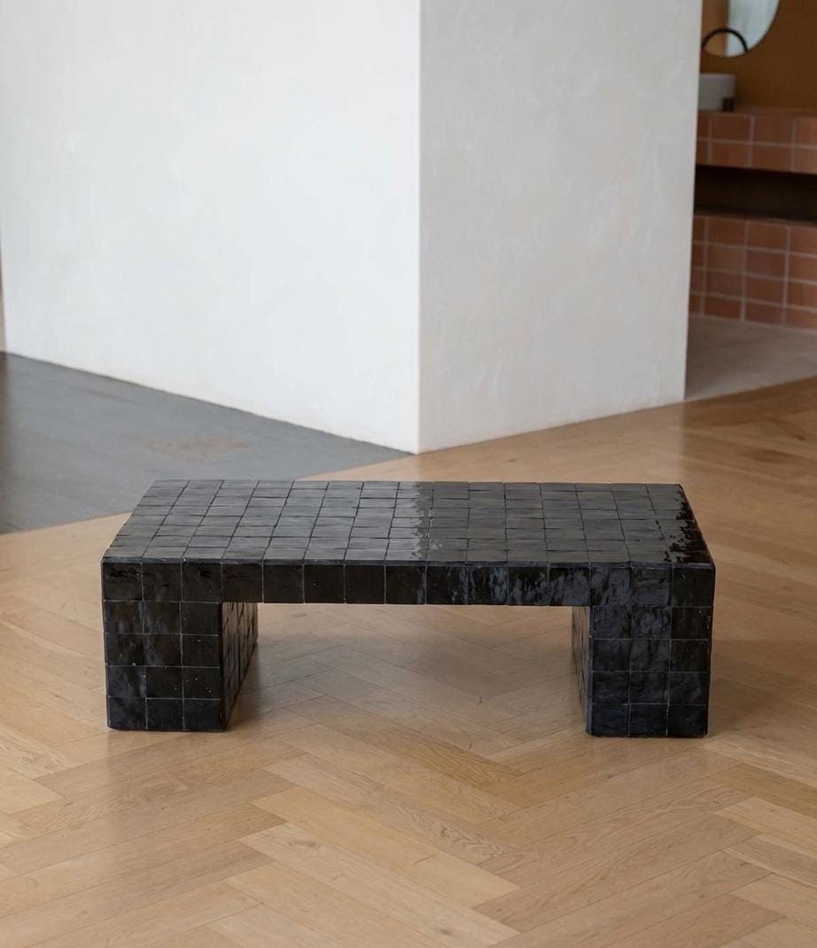 Handmade Moroccan Zellige Coffee Table | Seamless Tile Plinth, Custom Sizing