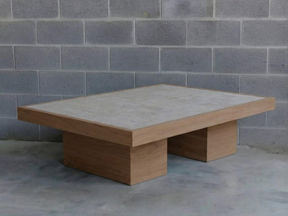Rectangular Zellige Coffee Table | Handmade Moroccan Mosaic Tile Top | Custom Size Solid Wood Frame Base