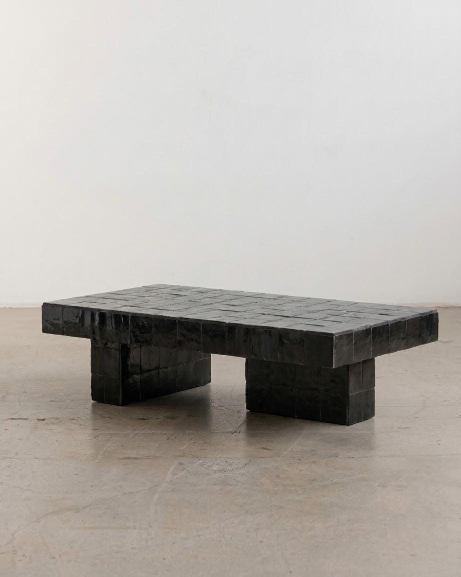 Handmade Moroccan Zellige Coffee Table: Seamless Tile Plinth, Custom Sizing