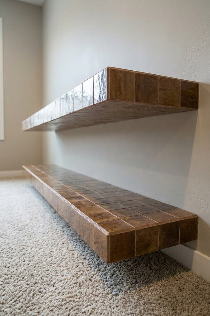 Zellige Floating Shelf, Handmade Moroccan Tile Wall Shelf , Custom Length
