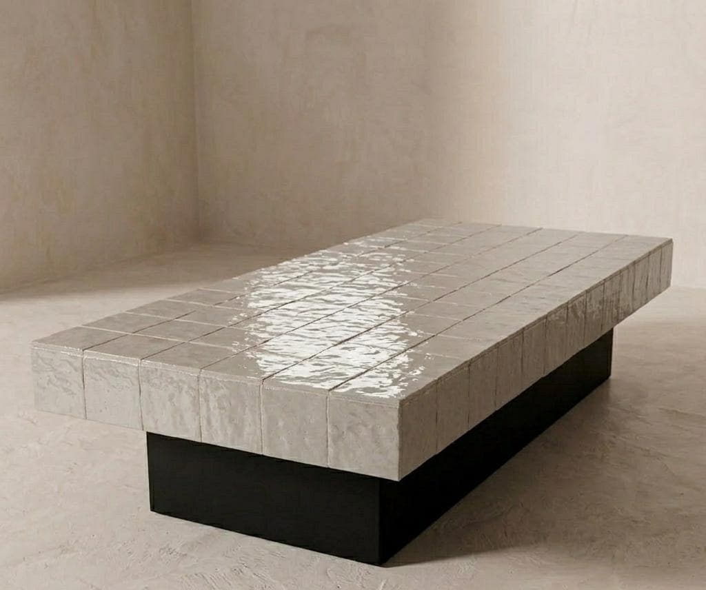 Handmade Black Zellige Coffee Table | Moroccan Mosaic Tile Top, Solid Wood Base
