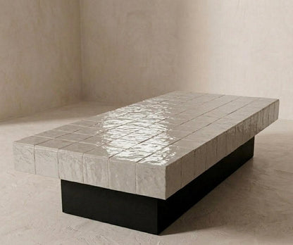 Handmade Black Zellige Coffee Table | Moroccan Mosaic Tile Top, Solid Wood Base