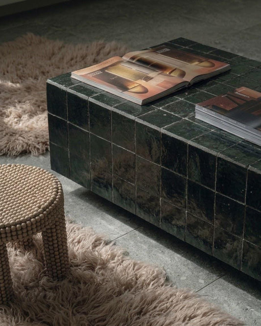 Rectangular Zellige Coffee Table | Large Living Room Mosaic Table | Handmade Moroccan Tile Centerpiece