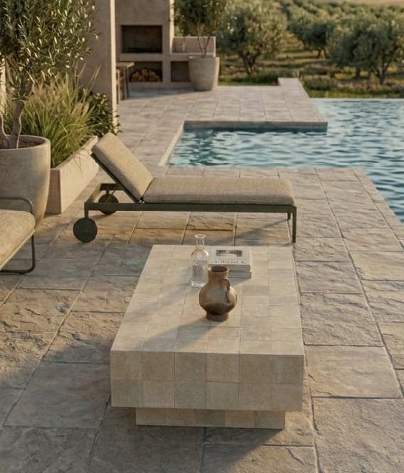 Handmade Beige Zellige Mosaic Coffee Table | Moroccan Wood Base, Custom Color