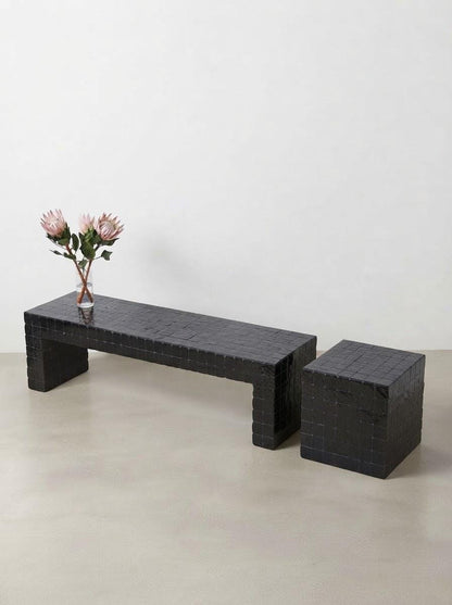 Black Zellige Console Table | Handmade Mosaic Tile Entryway Table, TV Stand, Sofa Table | Custom Size & Color