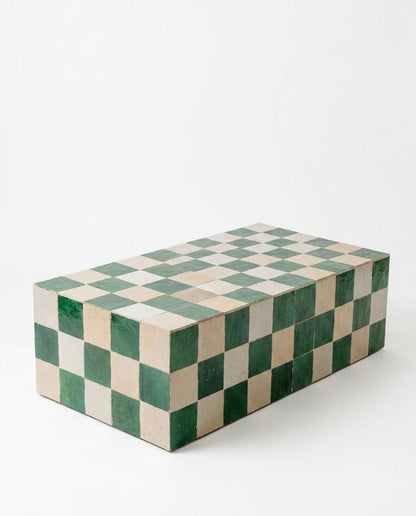 Moroccan Tiled Coffee Table | Rectangular Zellige Mosaic | Handcrafted Wood Base | Boho Living Room Decor