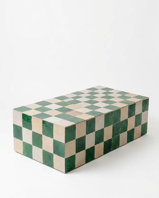 Moroccan Tiled Coffee Table | Rectangular Zellige Mosaic | Handcrafted Wood Base | Boho Living Room Decor