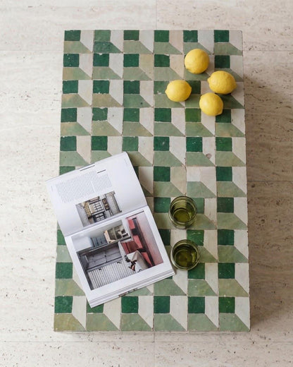 Moroccan Mosaic Tiled Coffee Table | Rectangular Zellige Design | Modern Boho Statement Piece