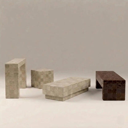 Handmade Beige Zellige Mosaic Coffee Table | Moroccan Wood Base, Custom Color