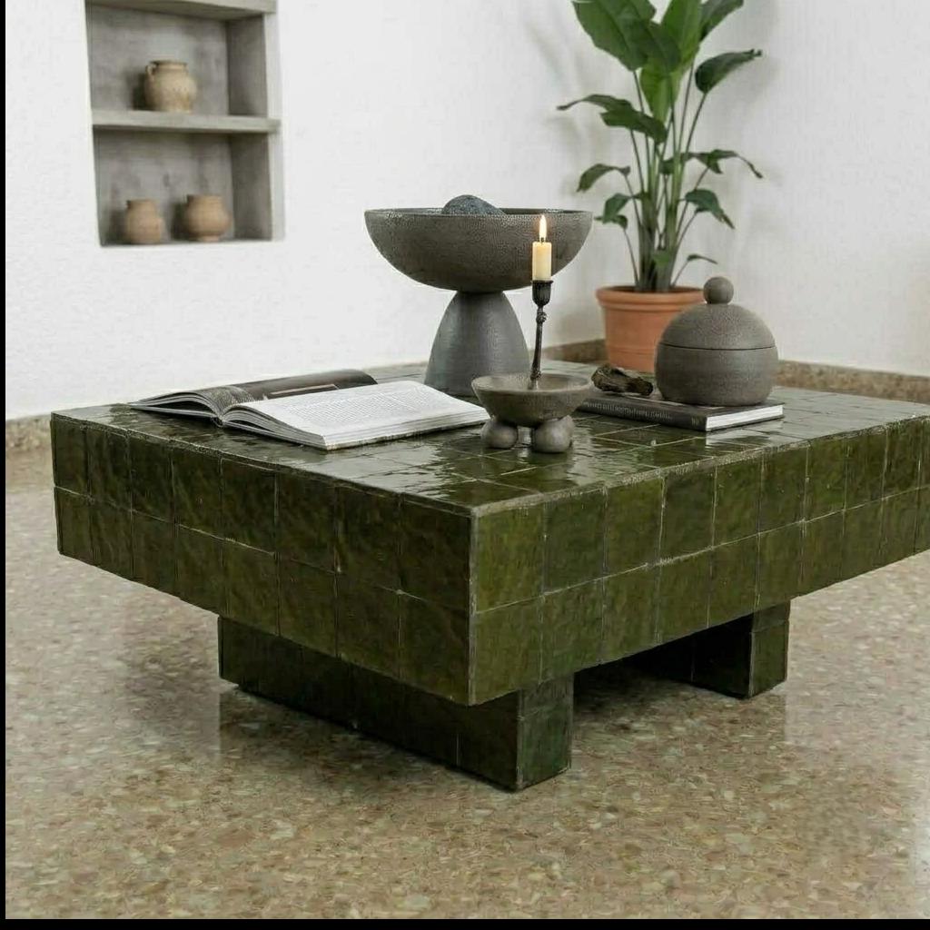 Handmade Moroccan Zellige Coffee Table | Mosaic Tile Table Customizable Home Decor