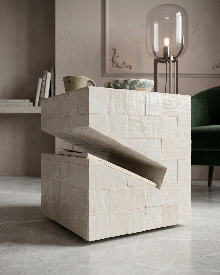 Zellige Cube Side Table with Hidden Drawer | Handmade Moroccan Mosaic Tile | Custom Color & Size