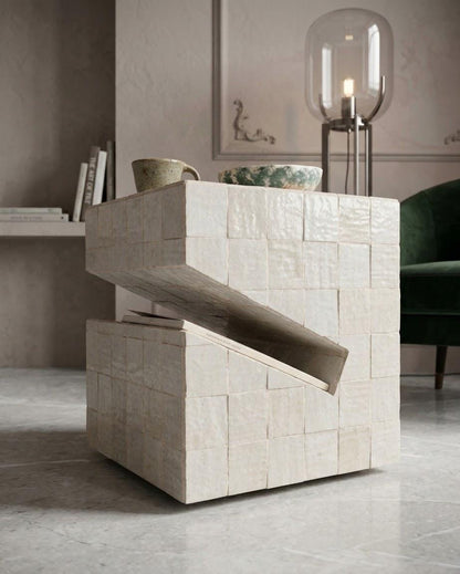 Zellige Cube Side Table with Hidden Drawer | Handmade Moroccan Mosaic Tile | Custom Color & Size
