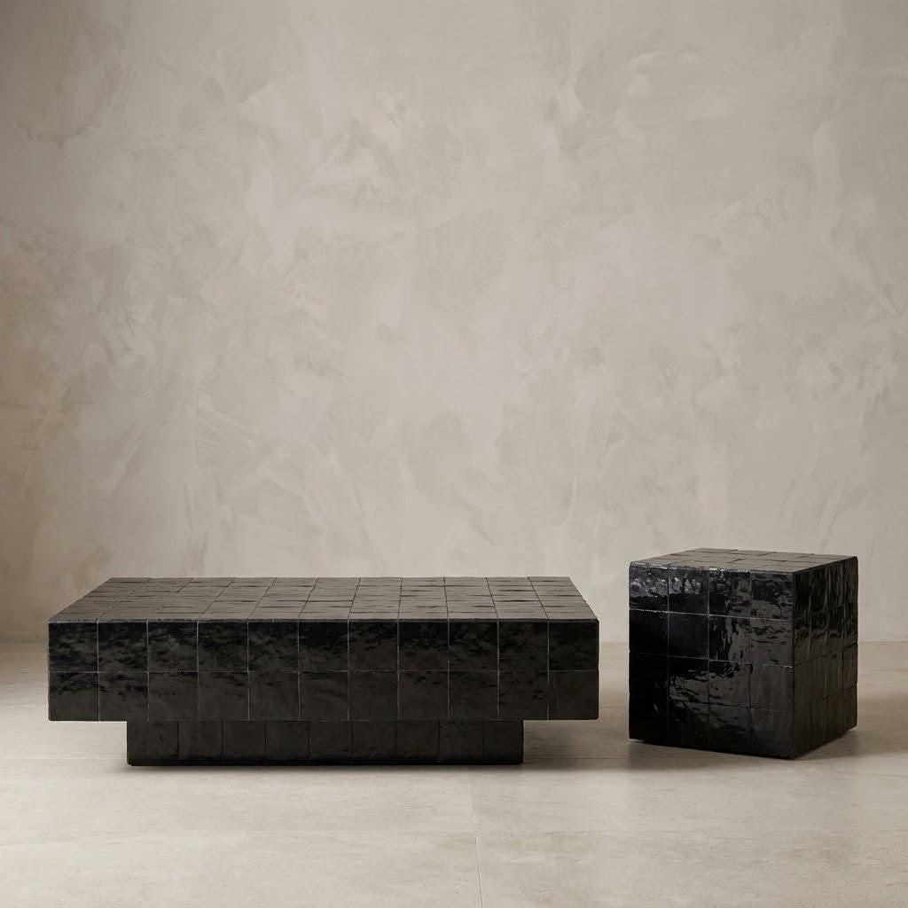 Rectangular Zellige Coffee Table | Southwestern Moroccan Tile Table | Terracotta & Geometric Design