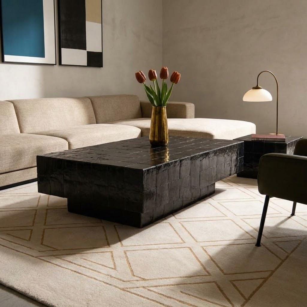 Rectangular Tiled Coffee Table | Moroccan Mosaic Zellige | Handmade Statement Piece
