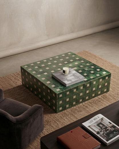 Square Zellige Coffee Table | Handmade Moroccan Mosaic Tile Table | Custom Size Fully Tiled Terracotta Table