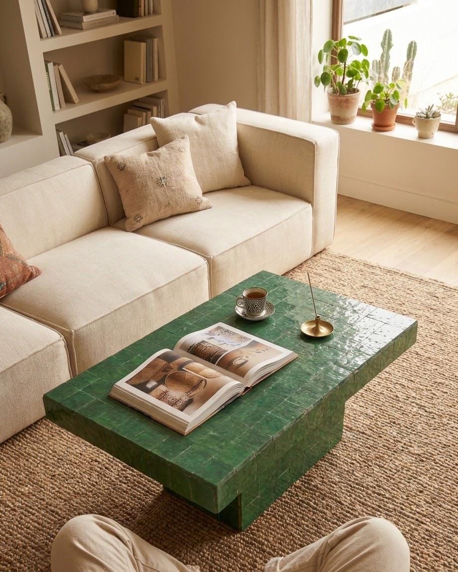 Moroccan Zellige Coffee Table | Mosaic Tile Art | Boho Chic Living Room Centerpiece