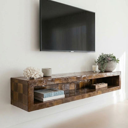 Chunky Zellige Wall Shelf, Handmade Moroccan Tile Floating Block, TV Console Shelf, Custom Length