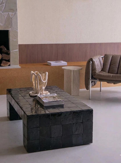 Handmade Moroccan Zellige Coffee Table | Seamless Tile Plinth, Custom Sizing