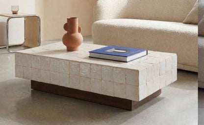 Envision This In Your Home | Rectangular Zellige Coffee Table | Mosaic Tile Top & Wooden Base | Moroccan Craft