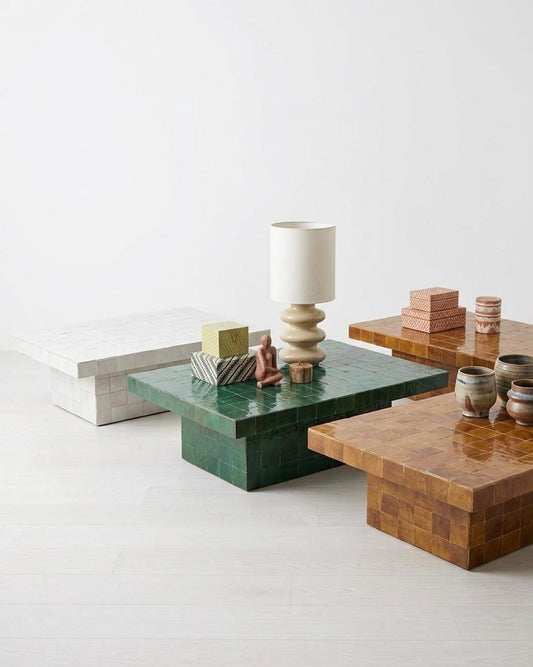 Rectangular Zellige Coffee Table | Large Living Room Mosaic Table | Handmade Moroccan Tile Centerpiece