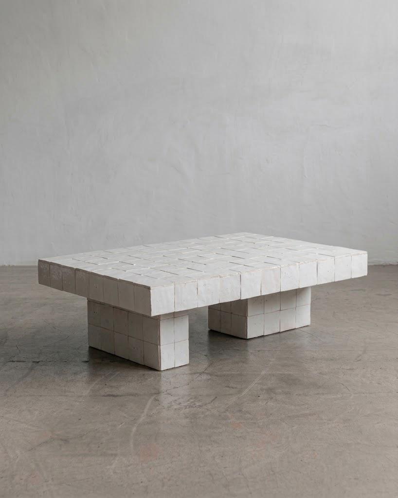 Handmade Moroccan Zellige Coffee Table: Seamless Tile Plinth, Custom Sizing