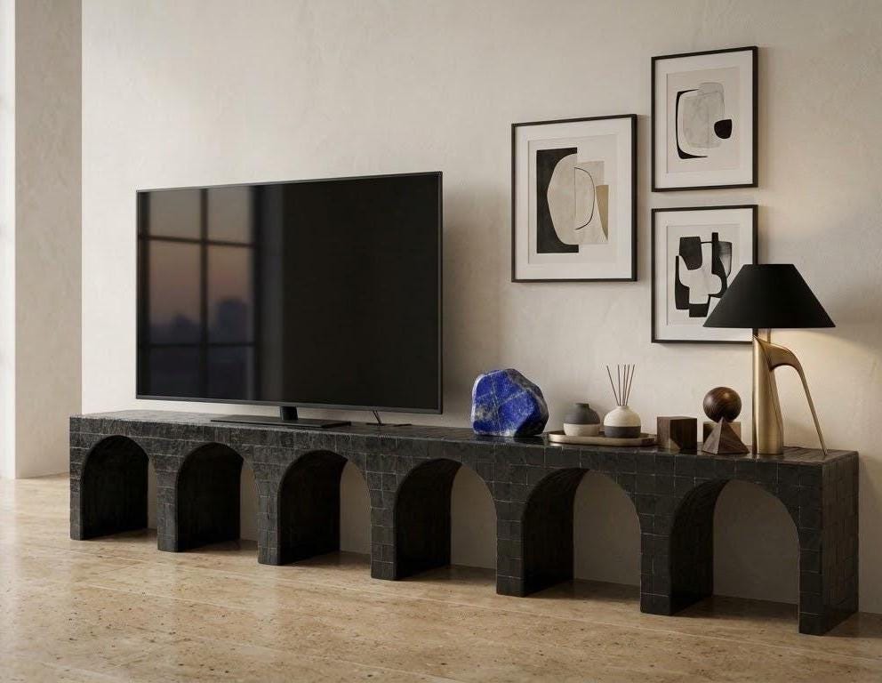 Multi-Use Zellige Console Table | TV Stand, Entryway & Bedroom Console | Handmade Moroccan Mosaic