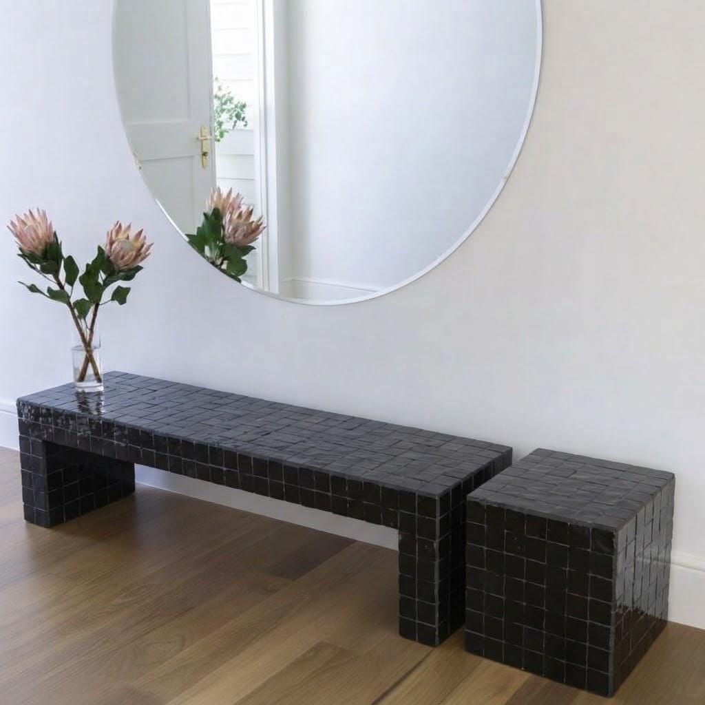 Zellige Mosaic Console Table | Handmade Tile Entryway Bench, TV Console, Living Room Accent | Custom Colors