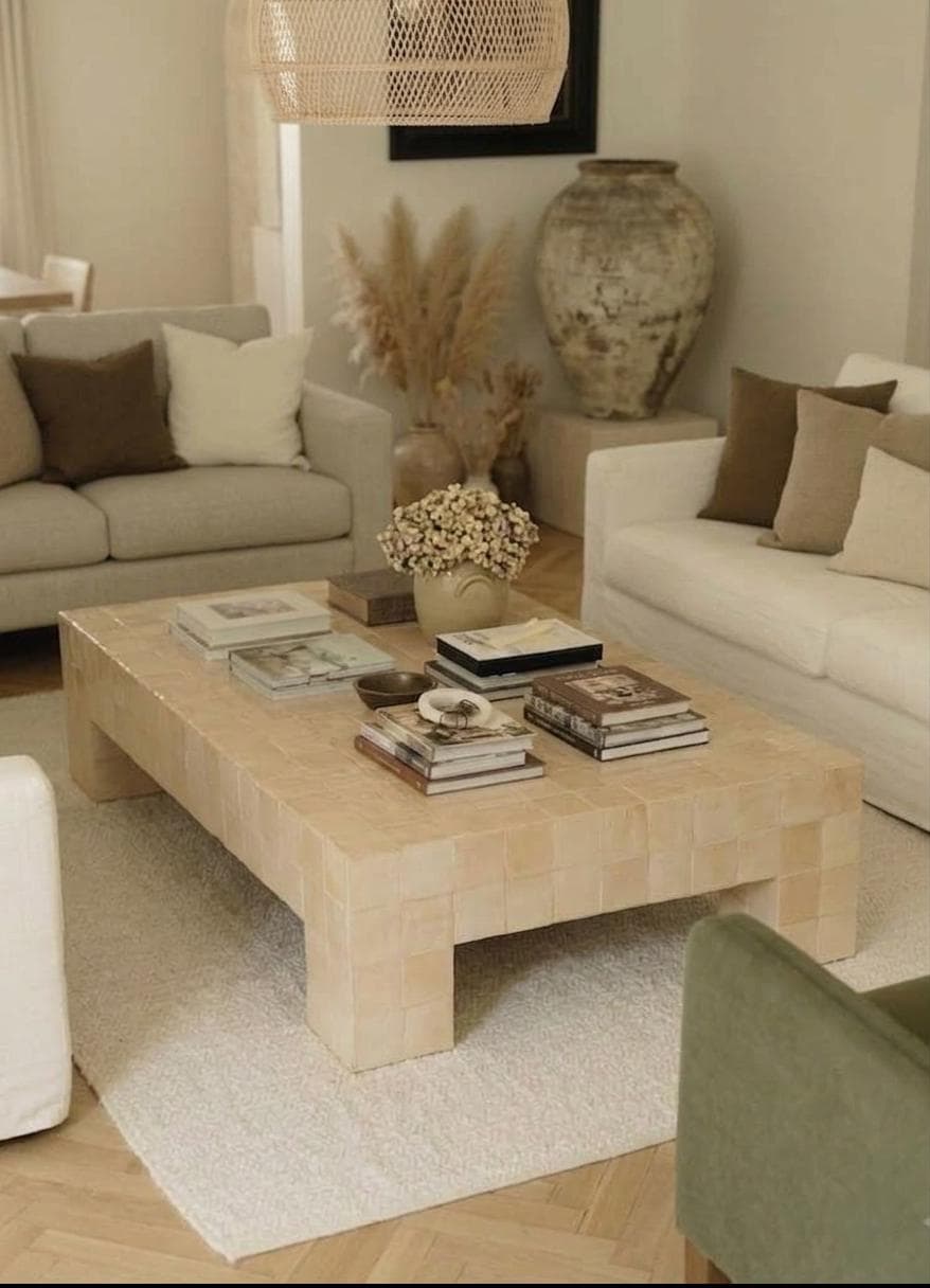 Handcrafted Moroccan Zellige Coffee Table –  Clay Tile, Customizable Size