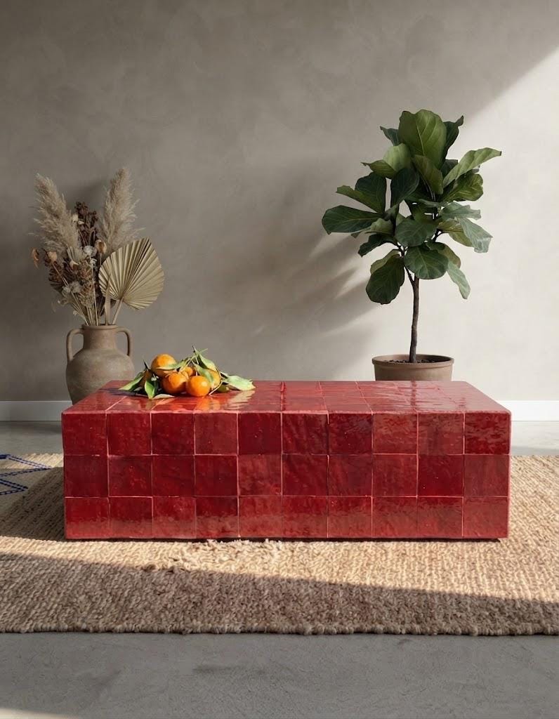Zellige Mosaic Square Coffee Table | Moroccan Artisan Handmade | One-of-a-Kind Statement Piece