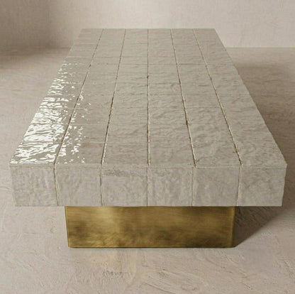 Handmade Zellige Coffee Table | Moroccan Mosaic Tile Top, Wood Base
